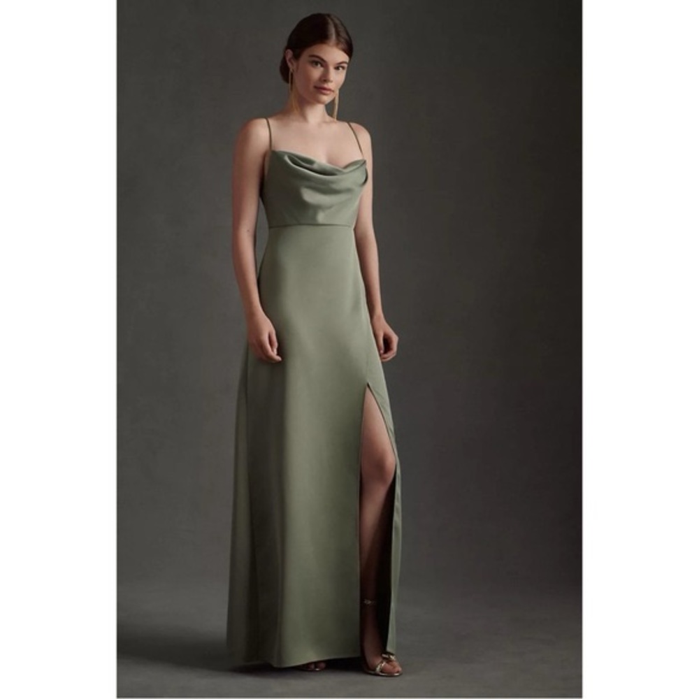 BHLDN Remy Cowl Neck Satin Moss Gown - Size 4